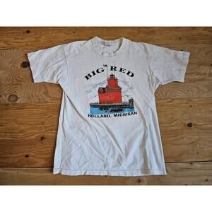Big Red Lighthouse Holland Michigan Souvenir T-Shirt White Sz XL 1990s